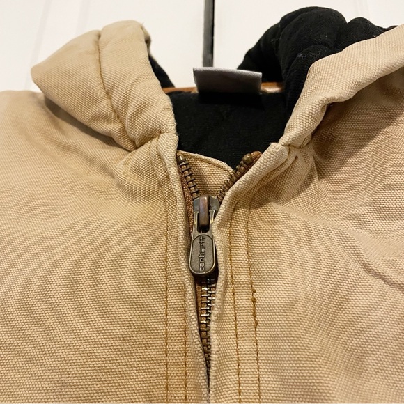 Vintage Carhartt Kids Large Distressed Lined Full Zip Hooded Jacket Brown Faded - Picture 8 of 12